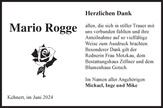 Traueranzeige von Mario Rogge von Volksstimme Altmark Ost