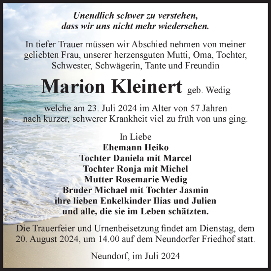 Traueranzeige von Marion Kleinert von Volksstimme Staßfurt