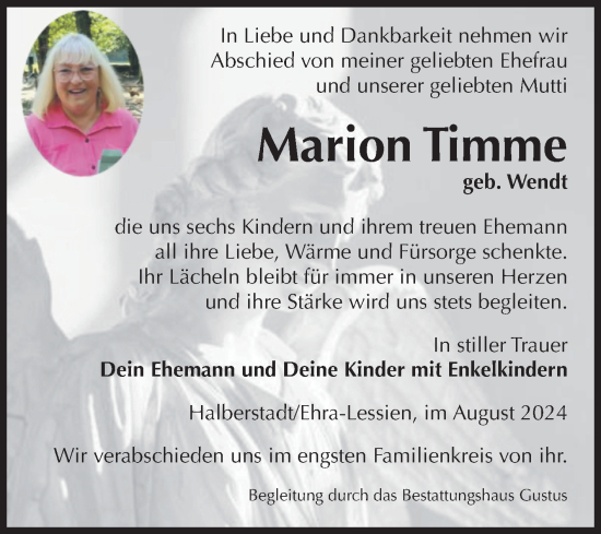 Traueranzeige von Marion Timme von Volksstimme Halberstadt