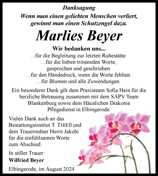 Traueranzeige von Marlies Beyer von Volksstimme Wernigerode