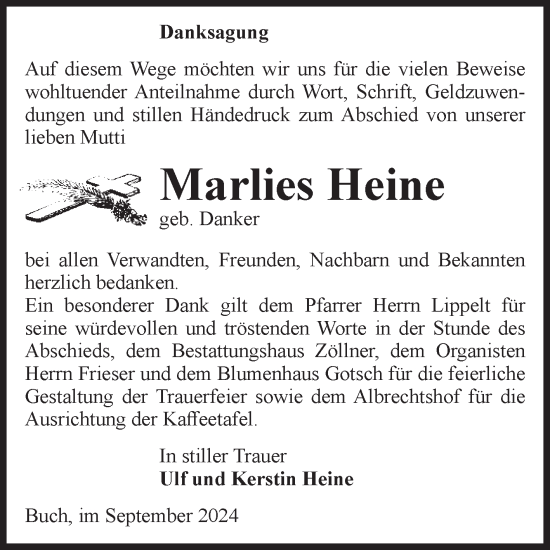Traueranzeige von Marlies Heine von Volksstimme Altmark Ost