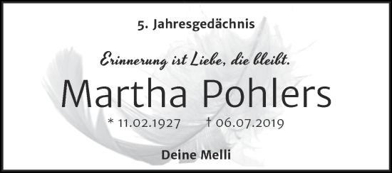 Traueranzeige von Martha Pohlers von Mitteldeutsche Zeitung Halle/Saalkreis