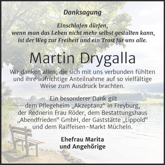 Traueranzeige von Martin Drygalla von Trauerkombi Merseburg