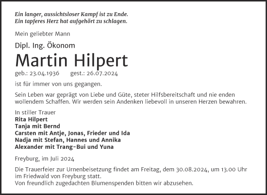 Traueranzeige von Martin Hilpert von Naumburger Tageblatt