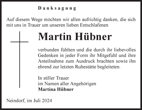 Traueranzeige von Martin Hübner von Volksstimme Oschersleben/Wanzleben