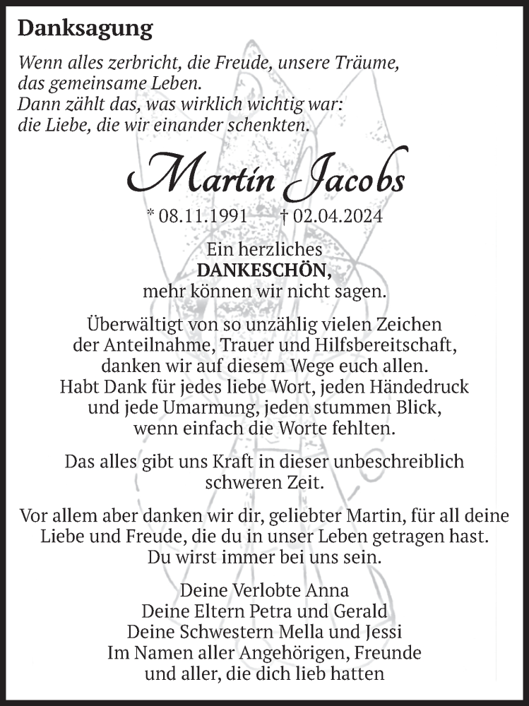  Traueranzeige für Martin Jacobs vom 16.05.2024 aus Volksstimme Altmark West
