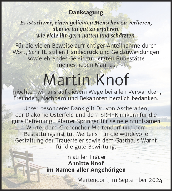 Traueranzeige von Martin Knof von Super Sonntag Naumburg/Nebra