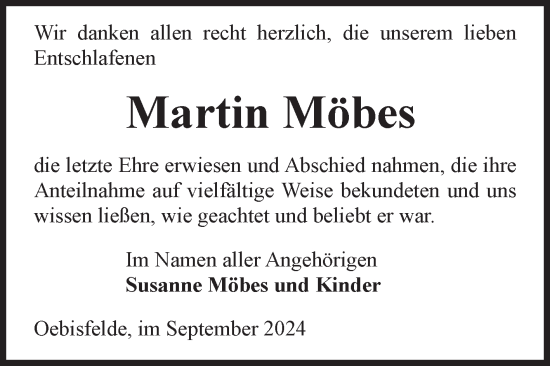 Traueranzeige von Martin Möbes von Volksstimme Altmark West