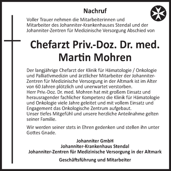 Traueranzeige von Martin Mohren 
