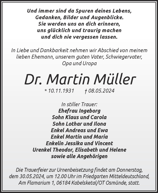 Traueranzeige von Martin Müller 