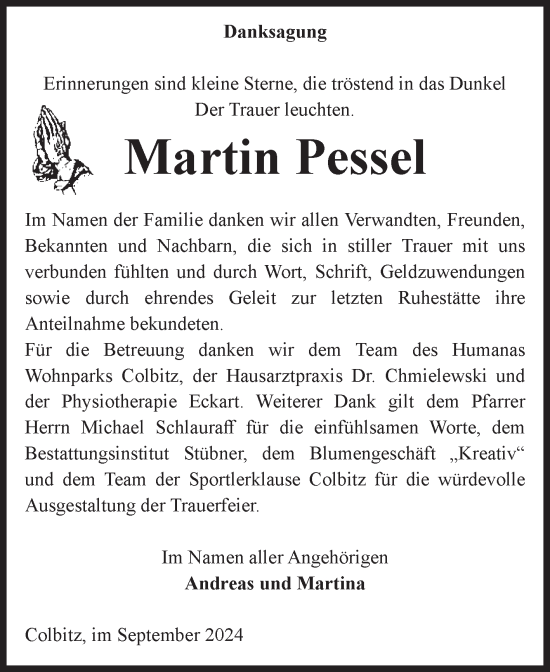 Traueranzeige von Martin Pessel von Volksstimme Haldensleben/Wolmirstedt