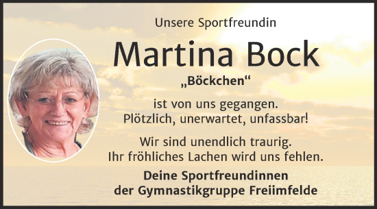 Traueranzeige von Martina Bock von Super Sonntag Merseburg/Querfurt