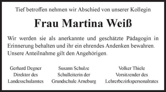 Traueranzeige von Martina Weiß 