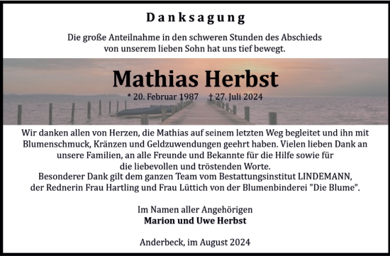 Traueranzeige von Mathias Herbst von Volksstimme Halberstadt
