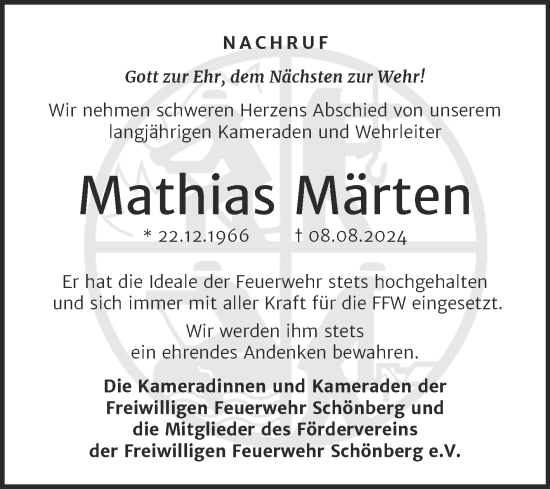Traueranzeige von Mathias Märten 