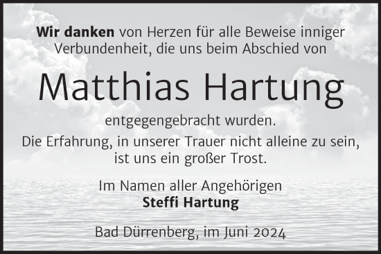 Traueranzeige von Matthias Hartung von Trauerkombi Merseburg