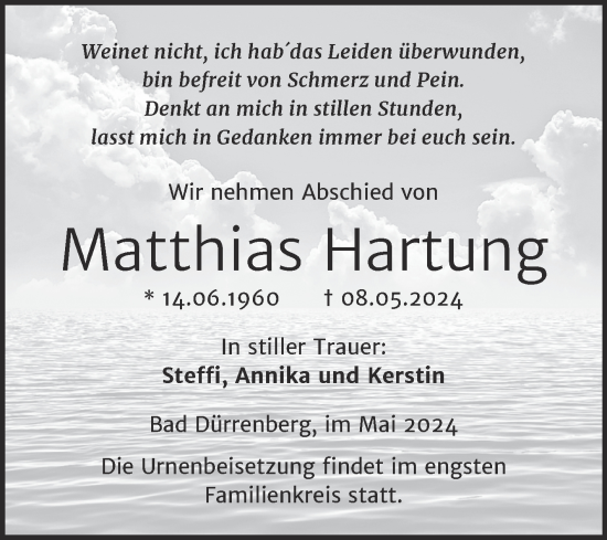 Traueranzeige von Matthias Hartung von Trauerkombi Merseburg
