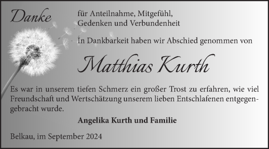 Traueranzeige von Matthias Kurth von Volksstimme Altmark Ost