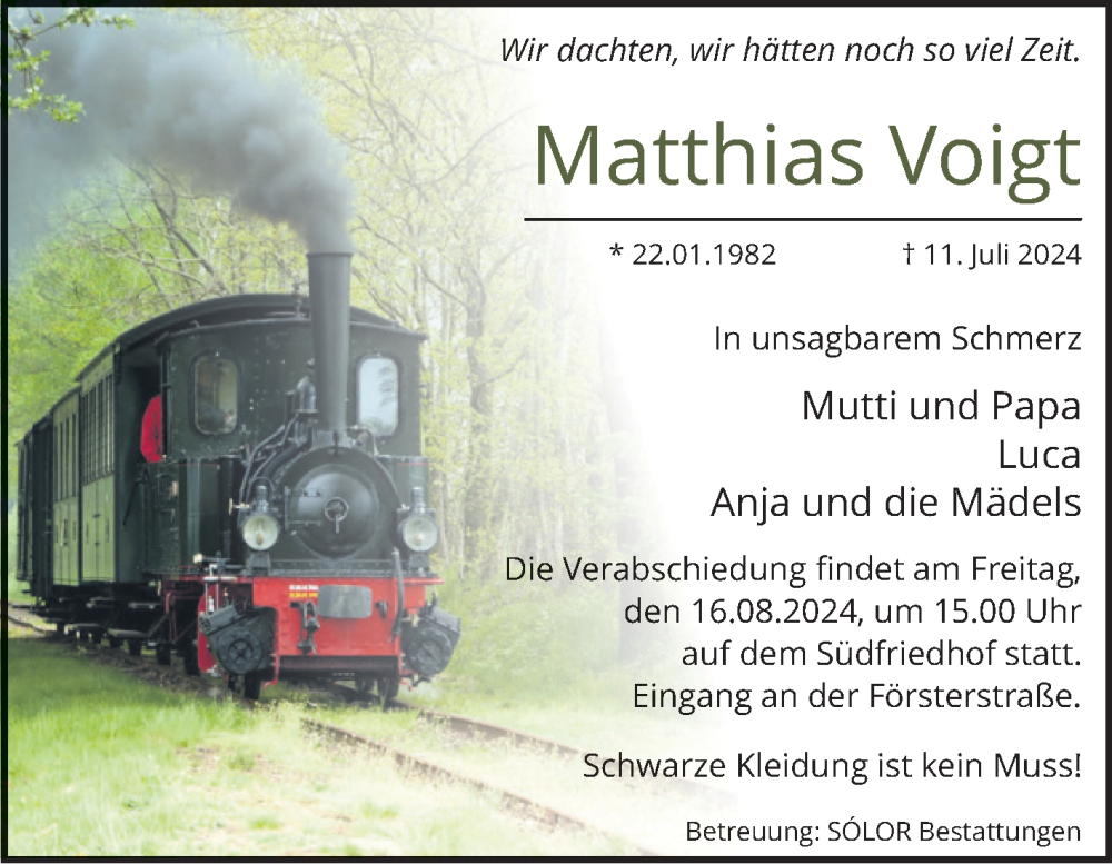  Traueranzeige für Matthias Voigt vom 03.08.2024 aus Volksstimme Magdeburg