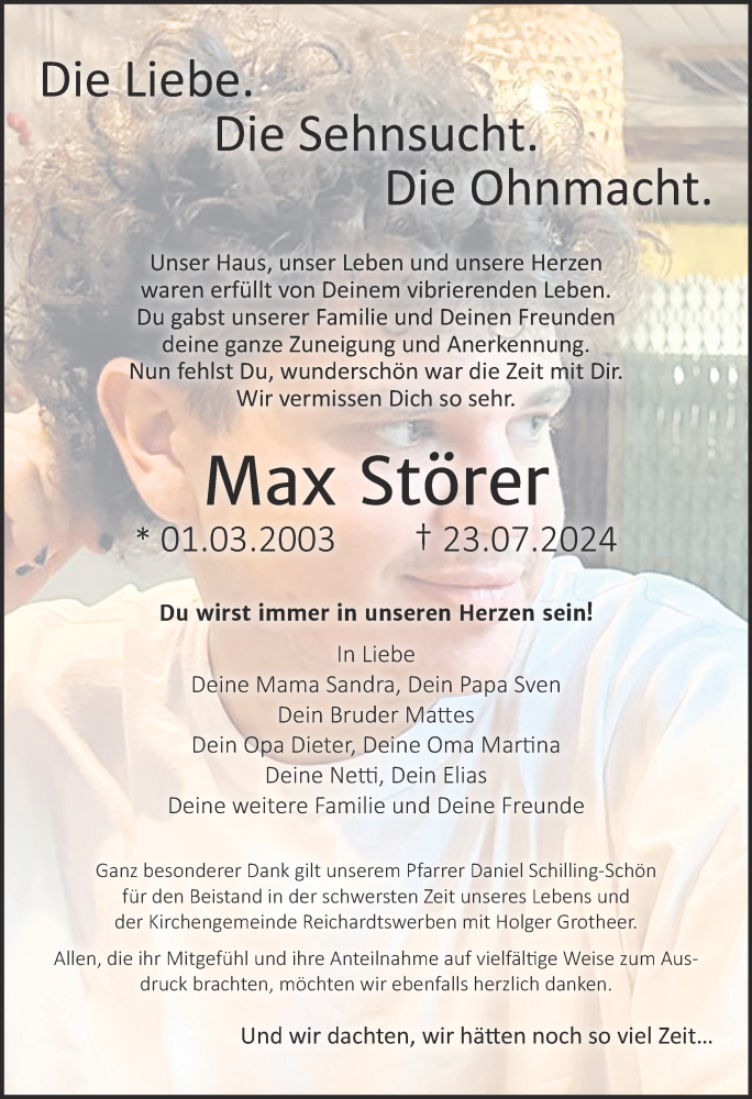  Traueranzeige für Max Störer vom 28.09.2024 aus Trauerkombi Weißenfels