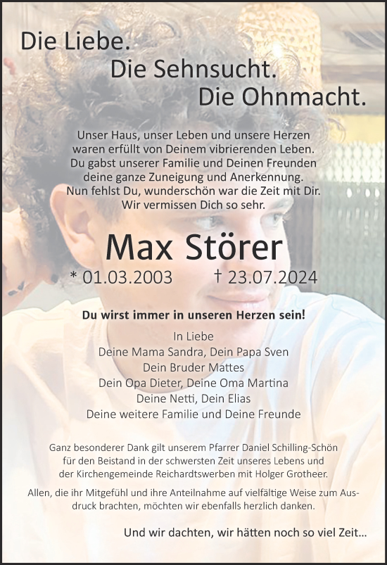 Traueranzeige von Max Störer von Trauerkombi Weißenfels