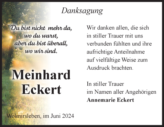 Traueranzeige von Meinhard Eckert von Volksstimme Staßfurt