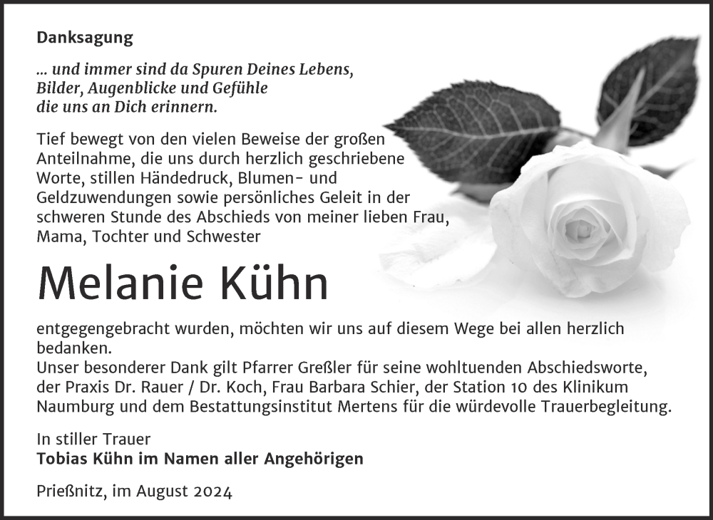 Traueranzeige für Melanie Kühn vom 03.08.2024 aus Naumburger Tageblatt