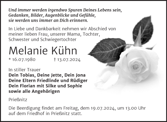 Traueranzeige von Melanie Kühn von Naumburger Tageblatt
