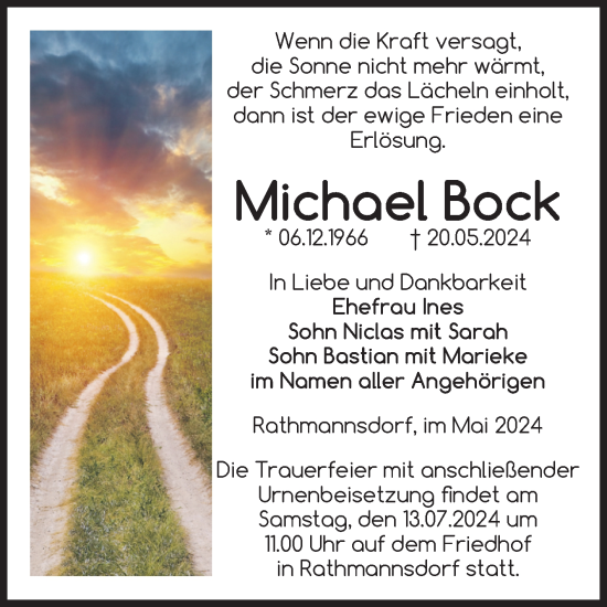 Traueranzeige von Michael Bock von Volksstimme Staßfurt