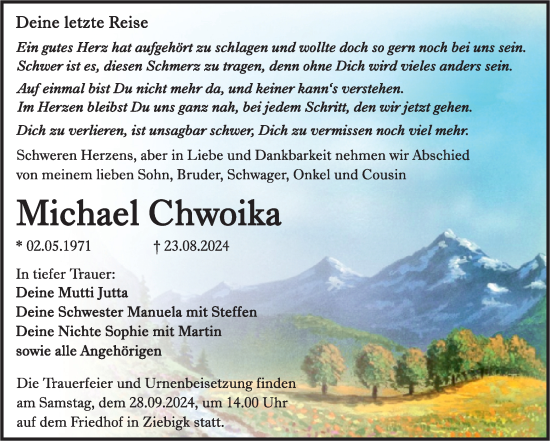 Traueranzeige von Michael Chwoika von Trauerkombi Köthen