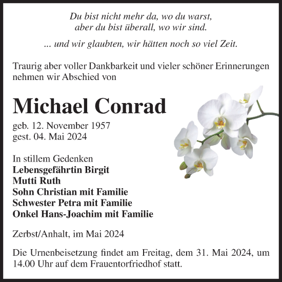 Traueranzeige von Michael Conrad von Volksstimme Zerbst
