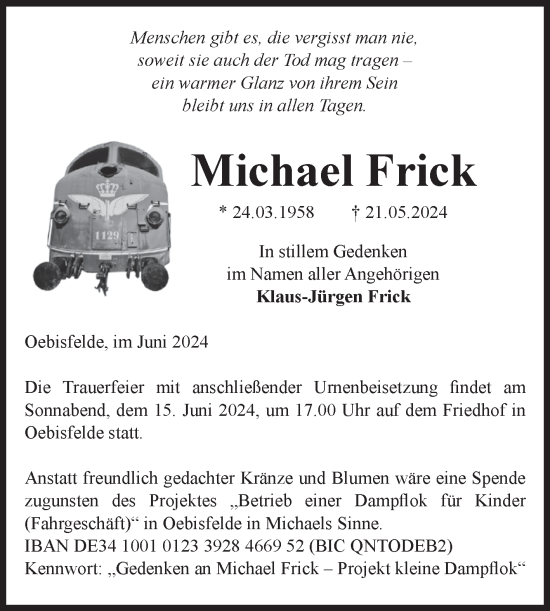 Traueranzeige von Michael Frick von Volksstimme Altmark West