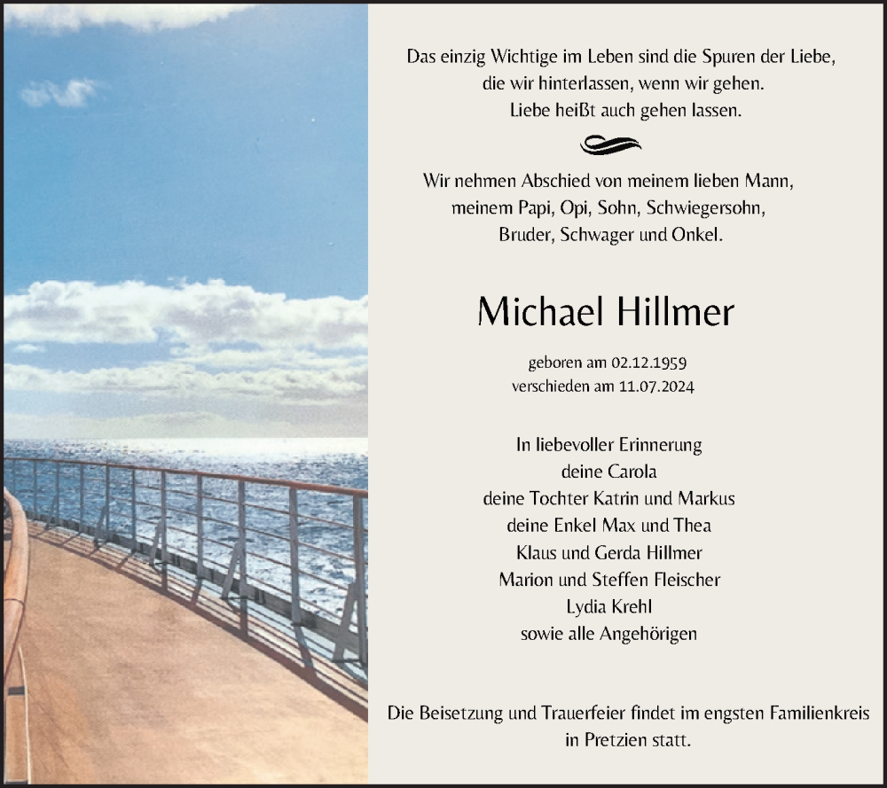  Traueranzeige für Michael Hillmer vom 20.07.2024 aus Volksstimme Schönebeck