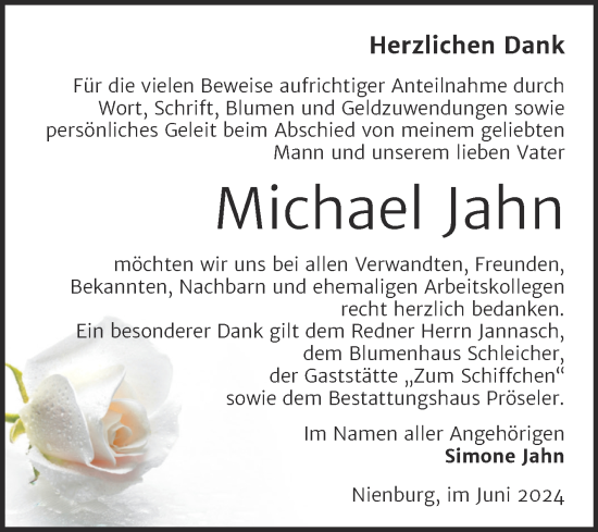 Traueranzeige von Michael Jahn von Trauerkombi Bernburg