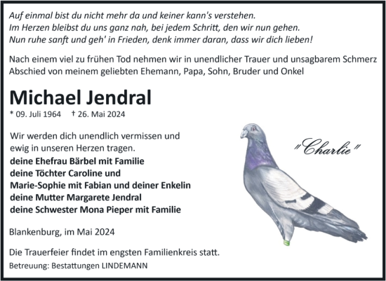 Traueranzeige von Michael Jendral von Volksstimme Wernigerode