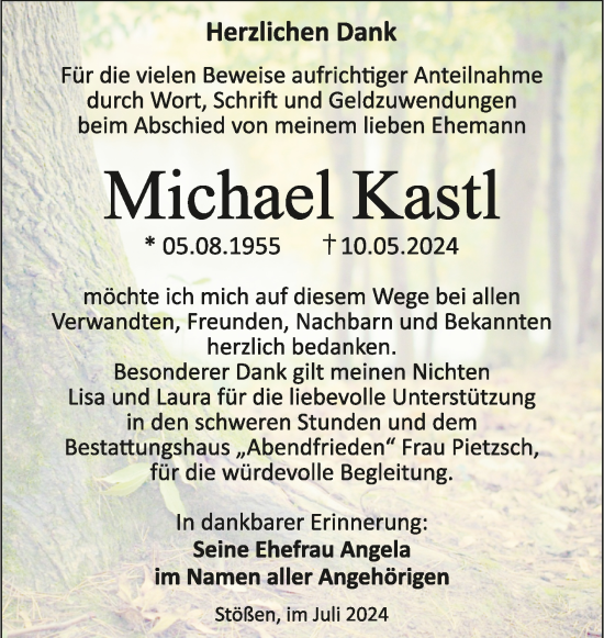 Traueranzeige von Michael Kastl von Super Sonntag Naumburg/Nebra
