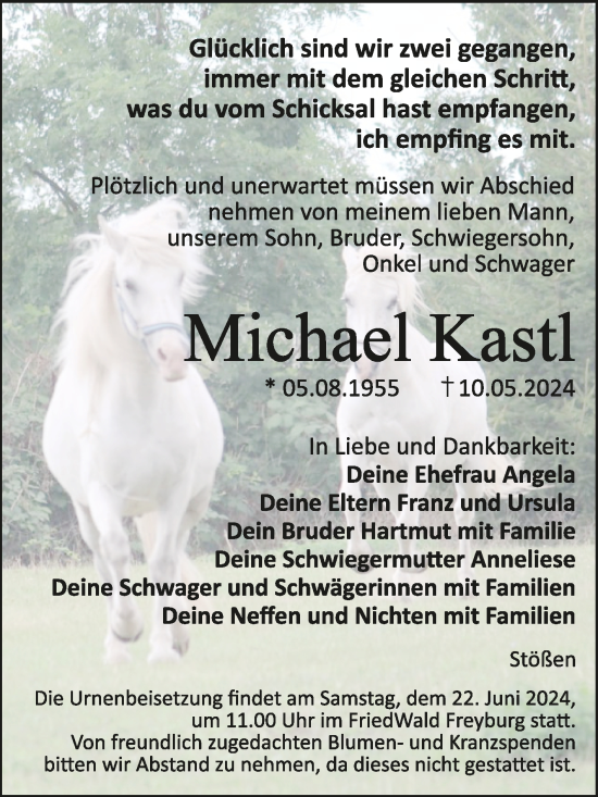 Traueranzeige von Michael Kastl von Super Sonntag Naumburg/Nebra