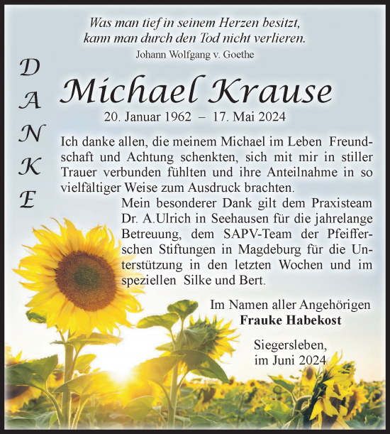 Traueranzeige von Michael Krause von Volksstimme Oschersleben/Wanzleben