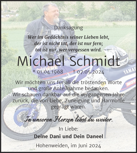 Traueranzeige von Michael Schmidt von Trauerkombi Merseburg