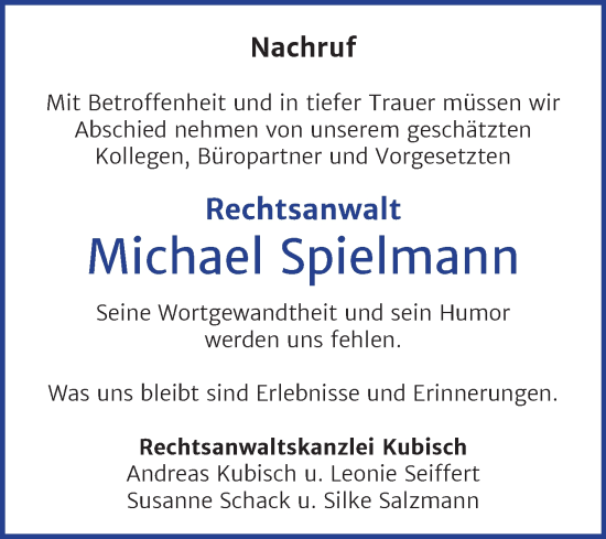 Traueranzeige von Michael Spielmann von Mitteldeutsche Zeitung Aschersleben
