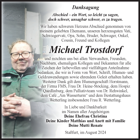 Traueranzeige von Michael Trostdorf von Volksstimme Staßfurt