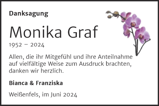 Traueranzeige von Monika Graf von Trauerkombi Weißenfels