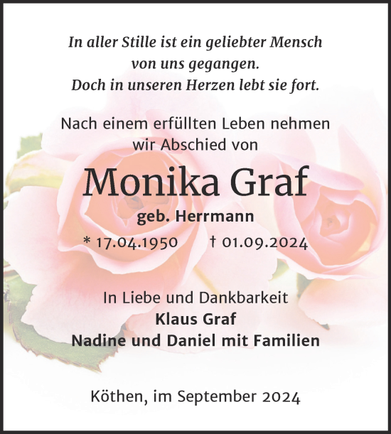 Traueranzeige von Monika Graf von Trauerkombi Köthen