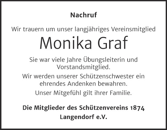 Traueranzeige von Monika Graf von Trauerkombi Weißenfels