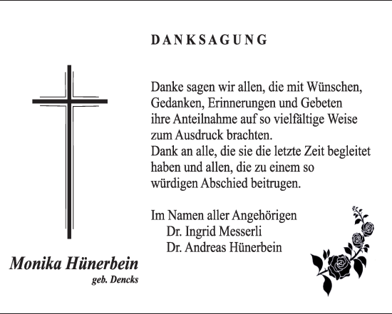 Traueranzeige von Monika Hünerbein von Naumburger Tageblatt