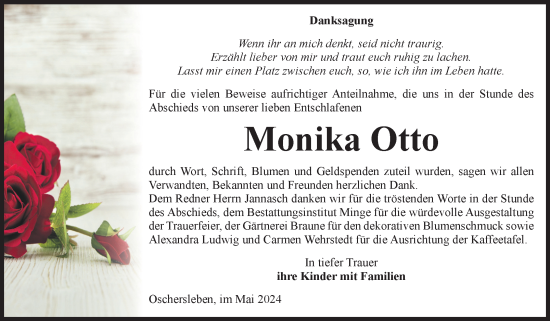 Traueranzeige von Monika Otto von Volksstimme Oschersleben/Wanzleben
