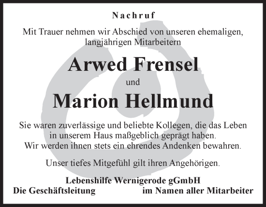 Traueranzeige von Nachruf Lebenshilfe Wernigerode gGmbH von Volksstimme Wernigerode