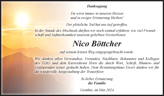 Traueranzeige von Nico Böttcher von Volksstimme Burg/Genthin