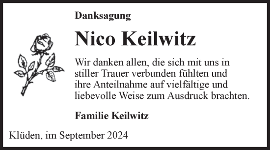 Traueranzeige von Nico Keilwitz von Volksstimme Altmark West
