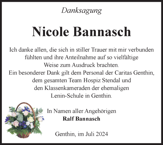 Traueranzeige von Nicole Bannasch von Volksstimme Burg/Genthin
